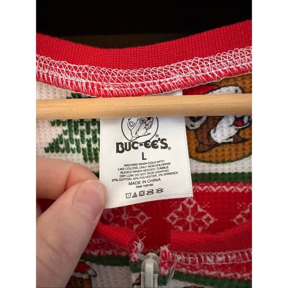 BUC-EE’S Unisex Festive Christmas Beaver Waffle Thermal Zip Pajamas Size Large - Picture 4 of 6